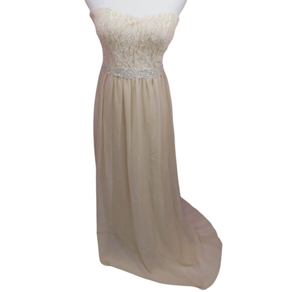Strapless Cream Maxi Dress With Lace Bodice & Beaded Waist By Speechless Size 5 - Picture 1 of 12